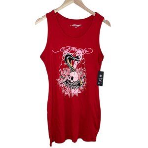 Ed Hardy Womens Retro Y2k Inspired Red Cobra Rib Tank Dress Size XL